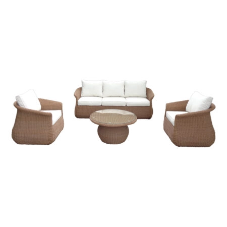 Σαλόνι κήπου Tropicana 4τεμ pe rattan σε καφέ απόχρωση - ύφασμα μπεζ