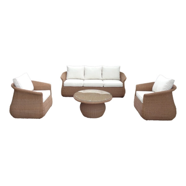 Σαλόνι κήπου Tropicana 4τεμ pe rattan σε καφέ απόχρωση - ύφασμα μπεζ
