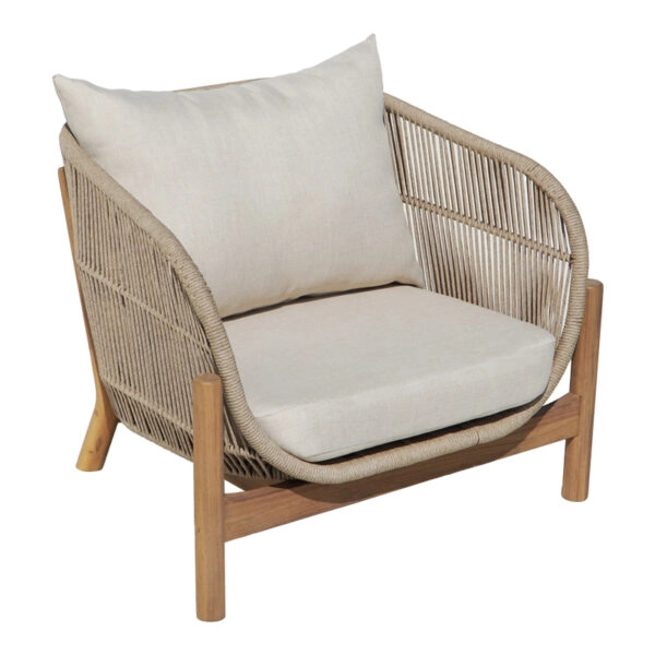 Σαλόνι εξωτερικού χώρου Verilan μασίφ ξύλο ακακίας με σχοινί και μπεζ μαξιλάρια