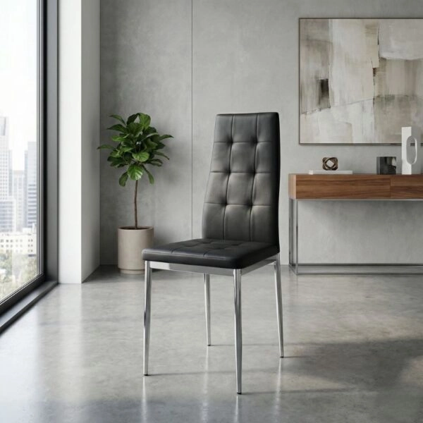 Καρέκλα τραπεζαρίας Rosa Megapap μαύρο PU - μεταλλικό πόδι χρωμίου 41x48x98εκ.