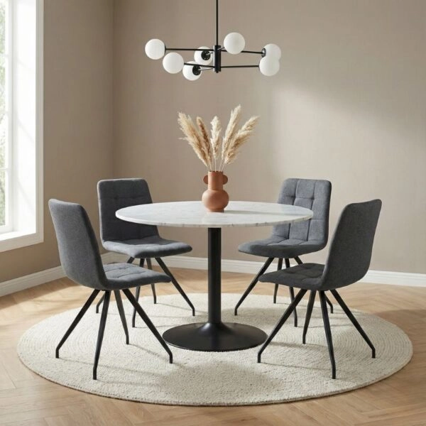 Καρέκλα τραπεζαρίας Bianca Megapap γκρι ύφασμα - μεταλλικό μαύρο πόδι 43x56x84εκ.