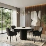 Πολυθρόνα τραπεζαρίας Monica Megapap γκρι ύφασμα - μεταλλικό μαύρο πόδι 54x57x84εκ.