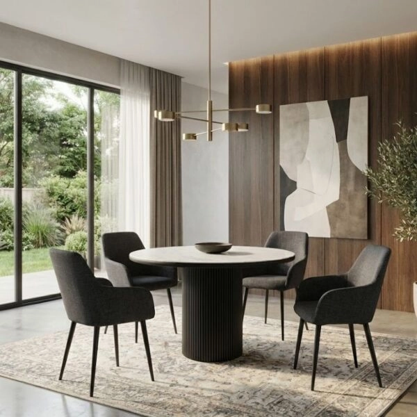 Πολυθρόνα τραπεζαρίας Monica Megapap γκρι ύφασμα - μεταλλικό μαύρο πόδι 54x57x84εκ.