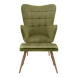 Πολυθρόνα - Μπερζέρα με υποπόδιο Lily Megapap λαδί βελούδο - μεταλλικό πόδι χρώμα φυσικό 70x62x98εκ.