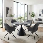 Τραπέζι Logan Megapap sintered stone - μέταλλο χρώμα γκρι εφέ μαρμάρου - μαύρο Ø120x72εκ.