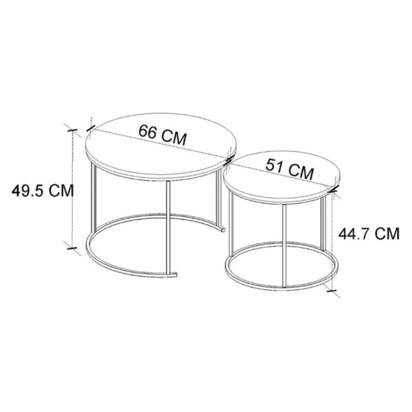 Τραπεζάκι σαλονιού σετ 2 τμχ Hilal Megapap χρώμα sapphire oak Ø66x49,5εκ.