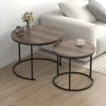 Τραπεζάκι σαλονιού σετ 2 τμχ Hilal Megapap χρώμα καπνιστή καρυδιά Ø66x49,5εκ.