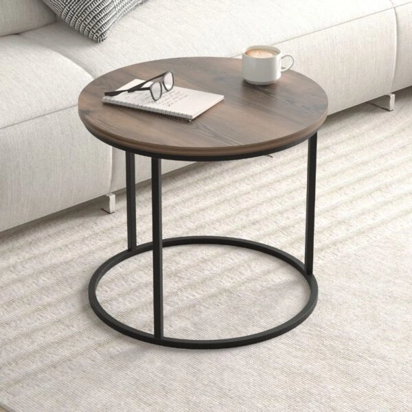 Τραπεζάκι σαλονιού σετ 2 τμχ Hilal Megapap χρώμα καπνιστή καρυδιά Ø66x49,5εκ.