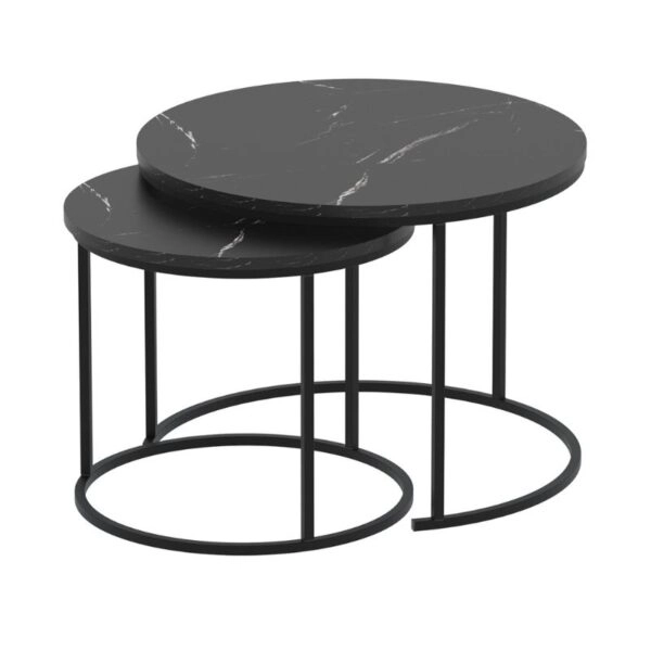 Τραπεζάκι σαλονιού σετ 2 τμχ Hilal Megapap χρώμα μαύρο εφέ μαρμάρου Ø66x49,5εκ.