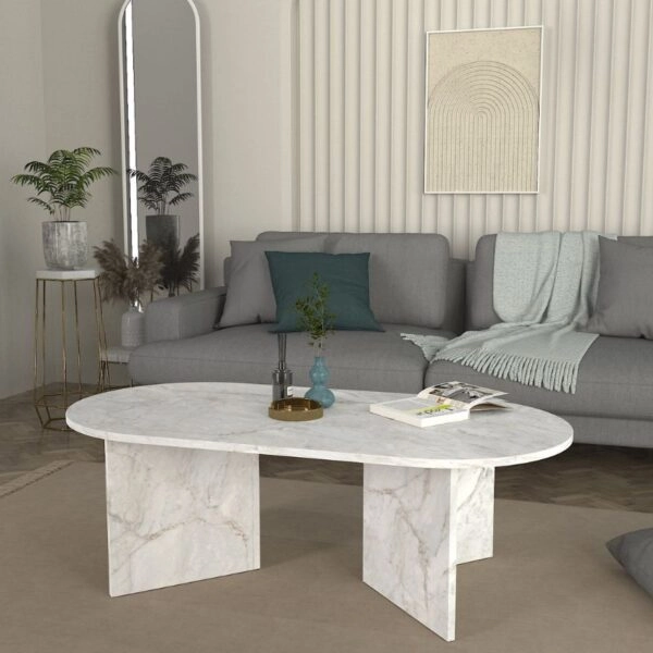 Τραπεζάκι σαλονιού Cortado Megapap χρώμα λευκό εφέ μαρμάρου 120x60x39,6εκ.