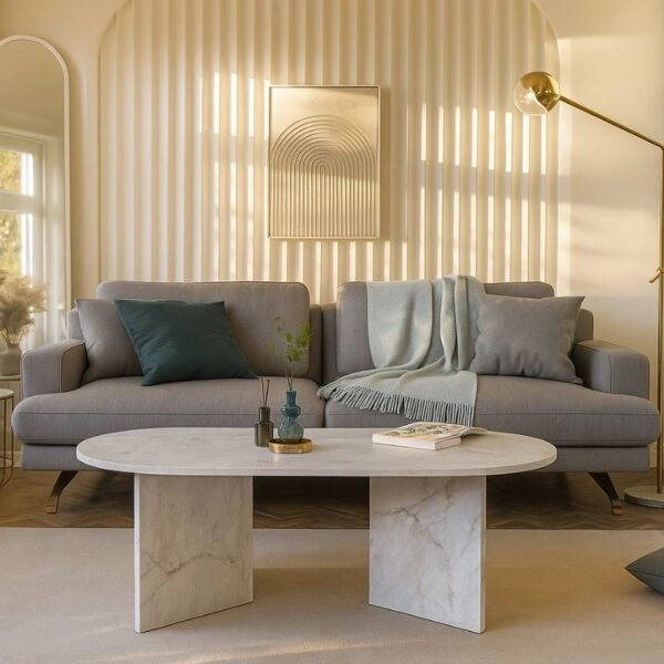 Τραπεζάκι σαλονιού Cortado Megapap χρώμα λευκό εφέ μαρμάρου 120x60x39,6εκ.