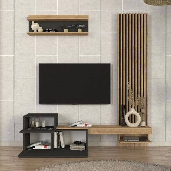 Σύνθεση τηλεόρασης Dumont Megapap χρώμα ανθρακί - sepet oak 180x36,8x200εκ.
