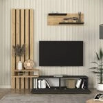 Σύνθεση τηλεόρασης Rosaline Megapap χρώμα ανθρακί - sepet oak 183x31,3x196,9εκ.