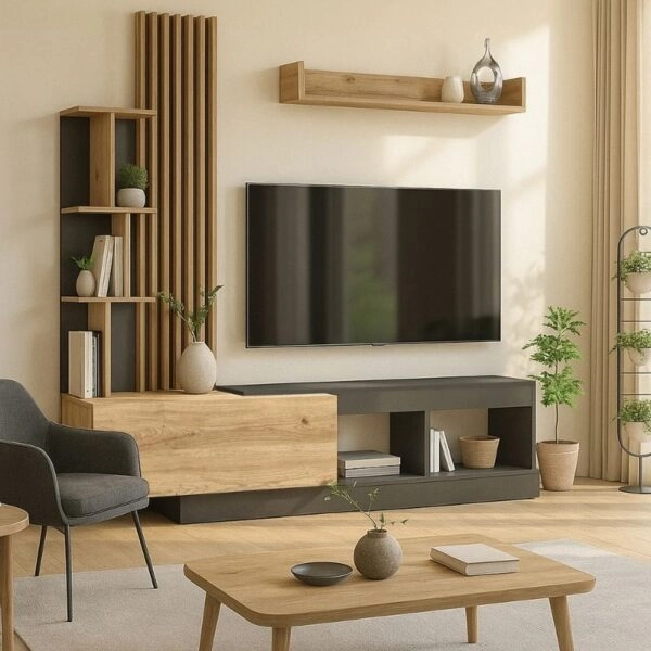 Σύνθεση τηλεόρασης Vermont Megapap χρώμα ανθρακί - sepet oak 180x40x193,8εκ.