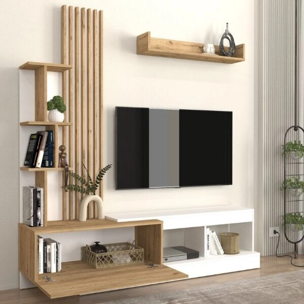 Σύνθεση τηλεόρασης Vermont Megapap χρώμα λευκό - sepet oak 180x40x193,8εκ.