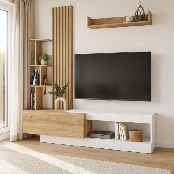 Σύνθεση τηλεόρασης Vermont Megapap χρώμα λευκό - sepet oak 180x40x193,8εκ.