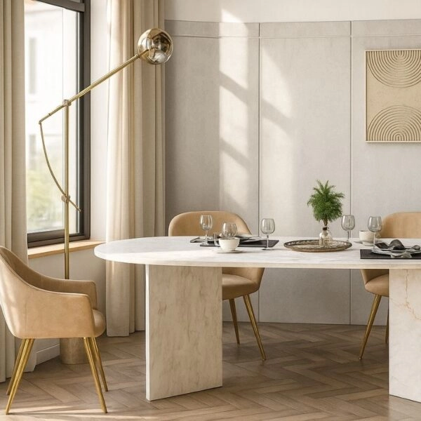 Τραπέζι Cortado Megapap χρώμα λευκό εφέ μαρμάρου 200x90x74εκ.