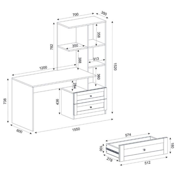 Γραφείο εργασίας Mantra Megapap χρώμα λευκό 150x60x152εκ.