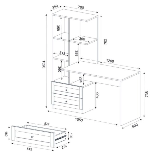 Γραφείο εργασίας Mantra Megapap χρώμα λευκό 150x60x152εκ.