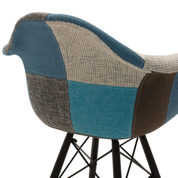 Πολυθρόνα Julita ύφασμα patchwork μπλε γκρι-μαύρο πόδι