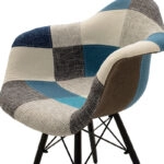 Πολυθρόνα Julita ύφασμα patchwork μπλε γκρι-μαύρο πόδι