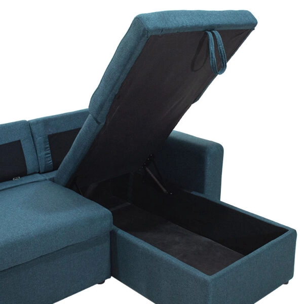 Γωνιακός καναπές κρεβάτι Marvel  αναστρέψιμος με αποθηκευτικό χώρο μπλε ύφασμα