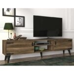 Έπιπλο τηλεόρασης PWF-0283 χρώμα σκούρο καρυδί - μαύρο 180x30x41εκ