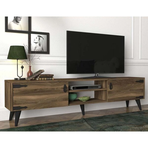 Έπιπλο τηλεόρασης PWF-0283 χρώμα σκούρο καρυδί - μαύρο 180x30x41εκ