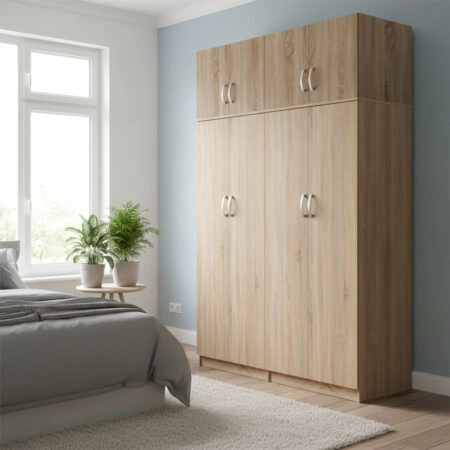 Ντουλάπα τετράφυλλη με πατάρι Lego Ι pakoworld sonoma 160x42x240εκ