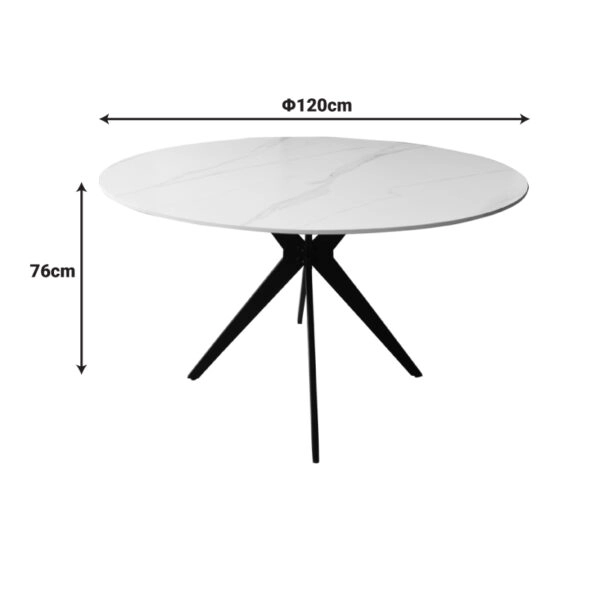 Τραπέζι Orbital sintered stone λευκή όψη μαρμάρου με μαύρα μεταλλικά πόδια Φ120x76εκ
