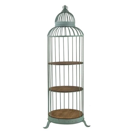 Artekko Birdcage Ραφιέρα Κλουβί με 3 Ξύλινα MDF Ράφια και Μεταλλικό Σκελετό σε Πράσινη Πατίνα (66x61x169)