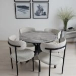 Artekko MUTFAK SET 4 CHAİR BOMONTİ METAL 90 CM OVAL TABLE GRİ MERMER