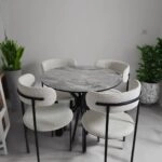 Artekko MUTFAK SET 4 CHAİR BOMONTİ METAL 90 CM OVAL TABLE GRİ MERMER