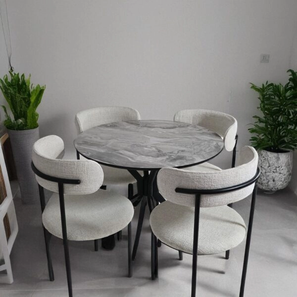 Artekko MUTFAK SET 4 CHAİR BOMONTİ METAL 90 CM OVAL TABLE GRİ MERMER