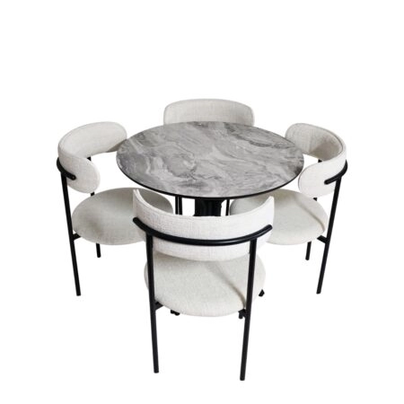 Artekko MUTFAK SET 4 CHAİR BOMONTİ METAL 90 CM OVAL TABLE GRİ MERMER