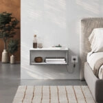 Κομοδίνο επιτοίχιο Brik Megapap με LED χρώμα λευκό - γκρι ρετρό 45x30x18εκ.