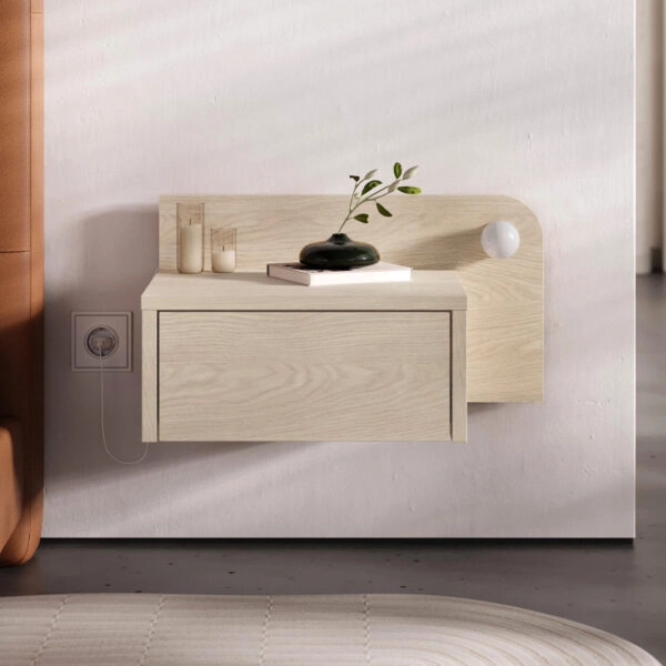 Κομοδίνο επιτοίχιο Dotta Megapap με LED χρώμα light oak 52x33,6x28εκ.