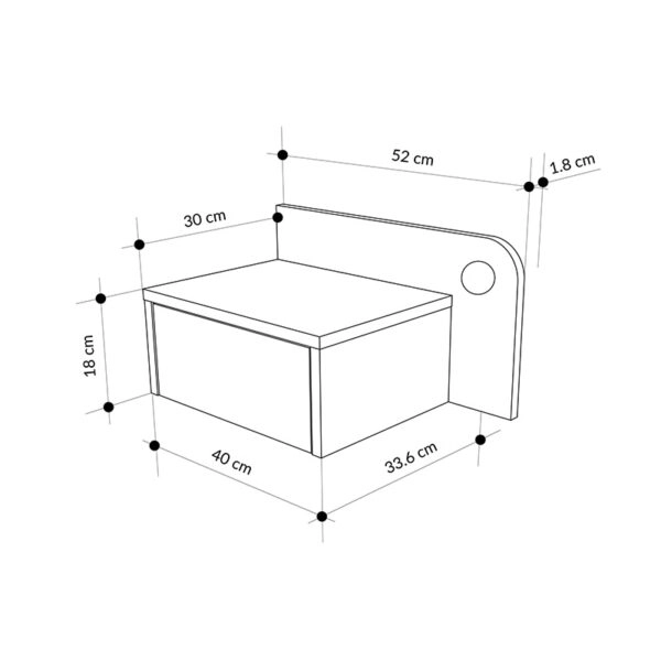Κομοδίνο επιτοίχιο Dotta Megapap με LED χρώμα light oak 52x33,6x28εκ.