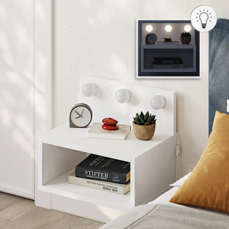 Κομοδίνο επιτοίχιο Treo Megapap με LED χρώμα λευκό 40x30x33