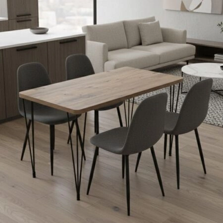 Σετ τραπεζαρία 5τμχ Roger - Iris Megapap Mdf - ύφασμα χρώμα ακακίας - γκρι 120x70x75εκ.