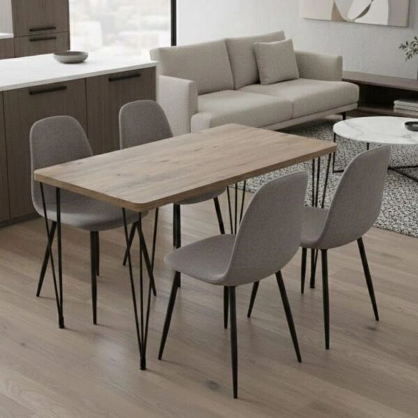 Σετ τραπεζαρία 5τμχ Roger - Iris Megapap Mdf - ύφασμα χρώμα ακακίας - ανοιχτό μπεζ 120x70x75εκ.