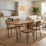 Σετ τραπεζαρία 5τμχ Roger - Kevin Megapap Mdf - ύφασμα χρώμα ακακίας - μουσταρδί 120x70x75εκ.