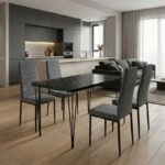 Σετ τραπεζαρία 5τμχ Roger - Rosa Megapap Mdf - ύφασμα χρώμα μαύρο εφέ μαρμάρου - γκρι 120x70x75εκ.