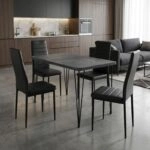 Σετ τραπεζαρία 5τμχ Roger - Rosa Megapap Mdf - PU χρώμα σκούρο γκρι σκυροδέματος - μαύρο 120x70x75εκ.