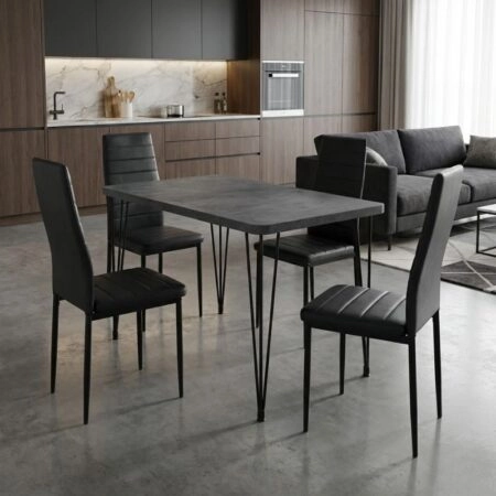 Σετ τραπεζαρία 5τμχ Roger - Rosa Megapap Mdf - PU χρώμα σκούρο γκρι σκυροδέματος - μαύρο 120x70x75εκ.