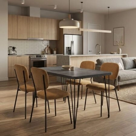 Σετ τραπεζαρία 5τμχ Roger - Kevin Megapap Mdf - ύφασμα χρώμα σκούρο γκρι σκυροδέματος - μουσταρδί 120x70x75εκ.