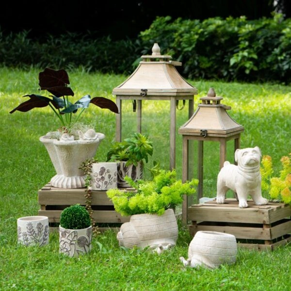 Artekko Cement Μπεζ Τσιμεντένιο Διακοσμητικό Δοχείο Κασπώ (21x18x12)cm