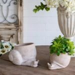 Artekko Cement Μπεζ Τσιμεντένιο Διακοσμητικό Δοχείο Κασπώ (21x18x12)cm