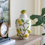 Artekko Lemon Εκρού Κεραμικό Βάζο Δοχείο με Καπάκι και Λεμόνια (22x22x37.5)cm