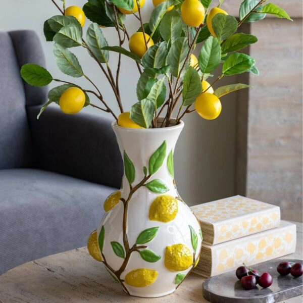 Artekko Lemon Εκρού Κεραμικό Βάζο με Λεμόνια (22.7x22.7x34.5)cm